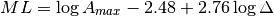 ML = \log A_{max} - 2.48 + 2.76 \log \Delta